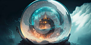 Crystal ball with glowing mist and mysterious symbols Generative AI