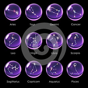 Crystal ball 12 Horoscopes purple