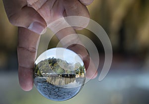 crystal ball, Inside is Geyser Hot springs Landmark At Raksawarin Public Park in Ranong, Southern Thailand , An analysis from