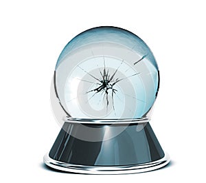 Crystal ball over white background and broken glass - Template for designers