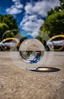 crystal ball photography in Lisbon portugal with a beautiful blue sky  date 20 may 2019