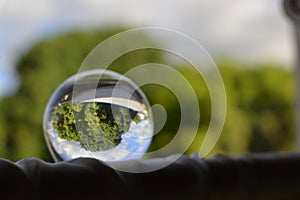 Crystal ball reflecting scenery