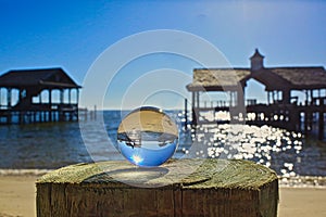 Crystal ball reflection mobile bay ducks