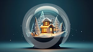 Crystal ball, snowball with snowy Christmas tree and house inside