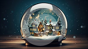 Crystal ball, snowball with snowy Christmas tree and house inside