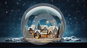 Crystal ball, snowball with snowy Christmas tree and house inside