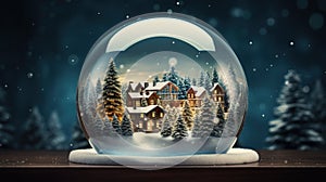 Crystal ball, snowball with snowy Christmas tree and house inside