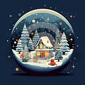 Crystal ball, snowball with snowy Christmas tree and house inside