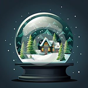 Crystal ball, snowball with snowy Christmas tree and house inside