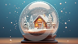 Crystal ball, snowball with snowy Christmas tree and house inside.