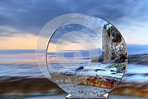 Crystal Ball Sunset over Pirates tower at Victoria Beach in Laguna Beach