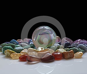 Crystal Ball surrounded by healing crystals