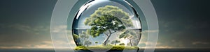 Crystal ball with tree inside. Bonsai concept