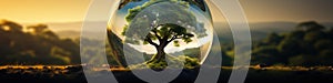 Crystal ball with tree inside. Bonsai concept