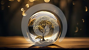 Crystal ball with tree inside. Bonsai concept