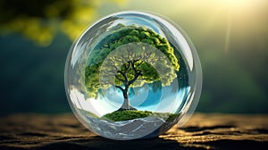 Crystal ball with tree inside. Bonsai concept