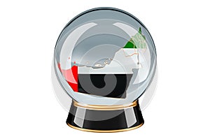 Crystal ball with the United Arab Emirates map. Forecasting and prediction for the UAE, concept. 3D rendering