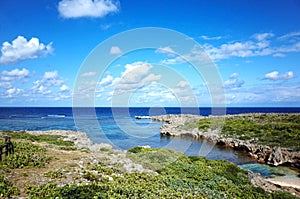 Crystal Blue Sea with coastal terrain at Hakuchozaki Nishikaigan Park, Miyakojima, Okinawa, Japan