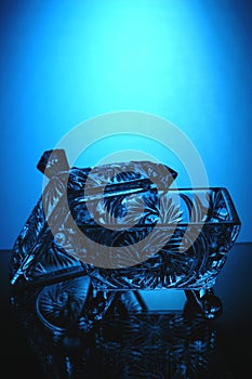 Crystal casket on a blue