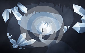 Crystal cave with man