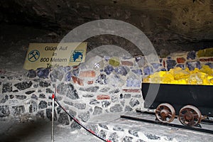 Crystal cave. Rhinestone. Crystal cave of Merkers. 800 meters underground, Germany.