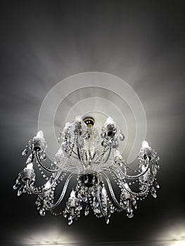 Crystal chandelier on the ceiling