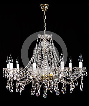 Crystal Chandelier. Group of hanging crystals.