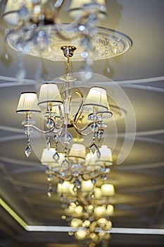 Crystal chandelier in the wedding hall