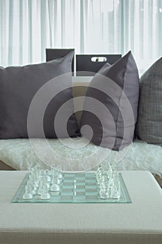 Crystal chass on table naxe to sofa in living room