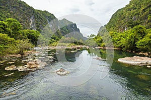 Crystal clear Blue Pools mountain water in  Phongn National Park - Kebang. Clean and pure spring water from mountain