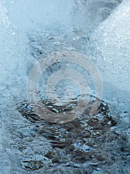 A Crystal Clear Blue Stream Down the Ice Field