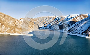 Crystal clear blue water of reservoir