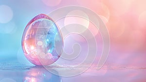 Crystal Clear Easter Egg Minimalist Card Design on Blurred Background
