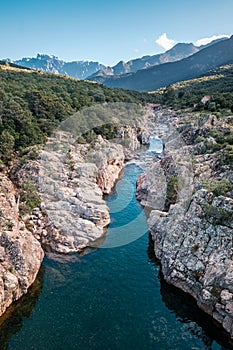Fango river in Corsica and Paglia Orba mountain photo
