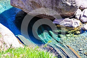 Crystal clear Verzasca River in Lavertezzo, Ticino, Switzerland