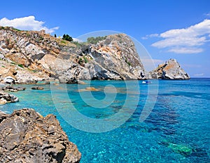 Crystal clear water on Kastro Beach, Greece