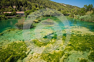 Crystal clear water near the Skradinski buk waterfall in Krka National Park, Croatia