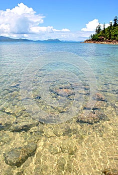 Crystal clear water in shallow sea
