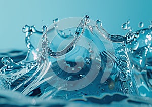Crystal Clear Water Splashing Elegantly Against a Blue Background