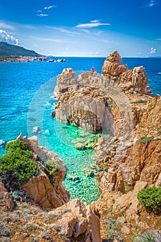 Crystal clear waters of Li Cossi beach, Sardinia