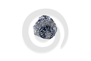 Crystal of cordierite iolite gem stone, raw mineral, isolated white background