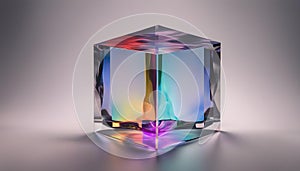 a crystal cube reflects colored rays