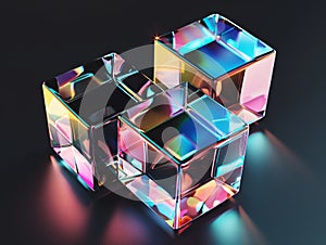 Crystal Cubes with Colorful Reflections on Dark Background