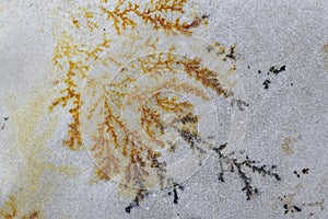 Crystal dendrite on marble, mineral structure