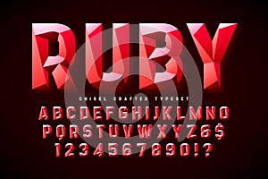 Crystal display font with facets, alphabet, letters