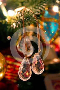 Crystal drops on old fashioned Christmas tree