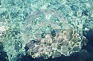 Crystal emerald water background. Clear crystal sea in Blue Lagoon, Comino, Malta