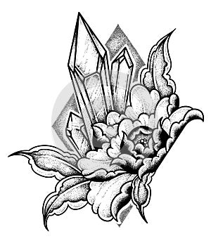 Fiore tatuaggio. punto, stile. vettore illustrazioni 