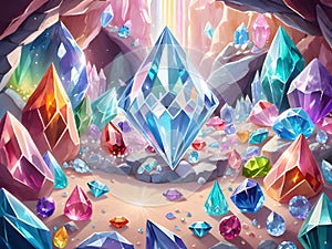 crystal gem stone in the cave. illustration