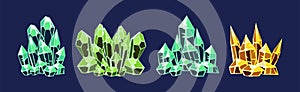 Crystal Gems and Minerals with Shiny Facet Vector Set